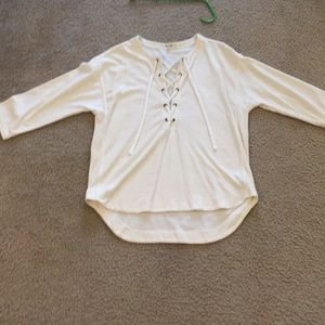 3/4 sleeve ivory lace up cotton top